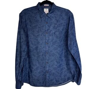 Indian Terrain Mens Sz Medium Slim Fit Vintage Button Down Indigo Blue Shirt